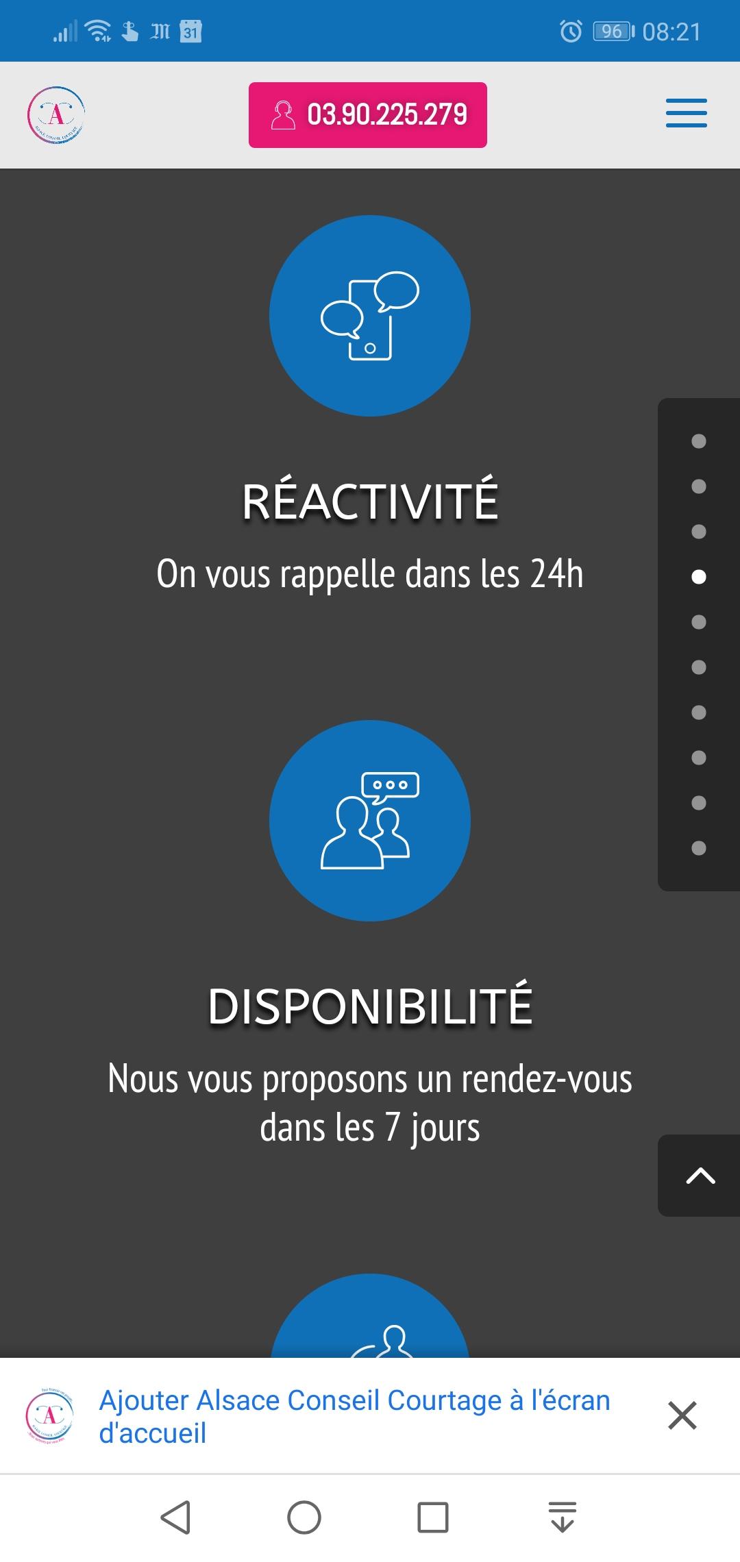 Etape 1 - En naviguant sur le site, un bandeau vous invite à ajouter le site à l'écran d'accueil